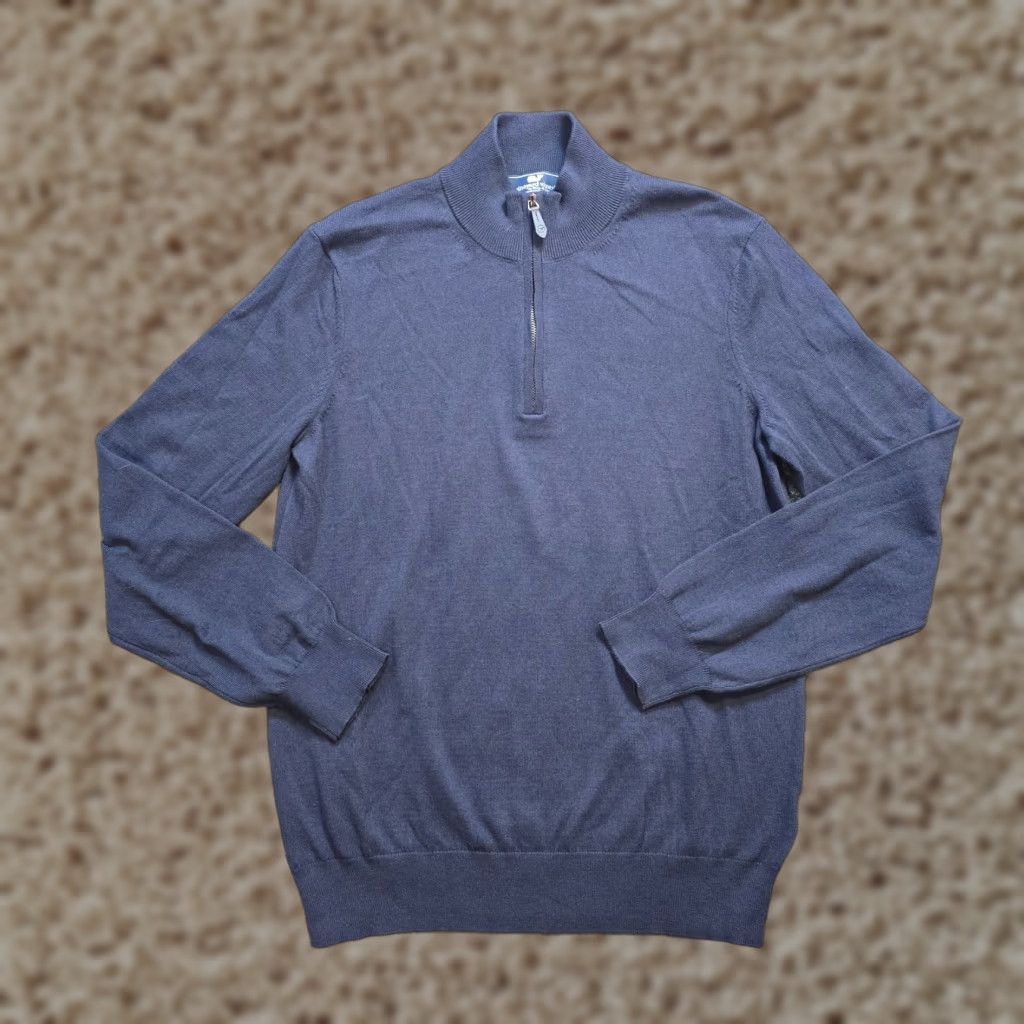 Vineyard Vines Vineyard Vines Sweater Mens Medium Blue 1/4 Zip Cashmere Blend Stretch Career Pullover Mock Neck Fashion Casual Business Mens/Unisex? Size US M / EU 48-50 / 2 - 1 Thumbnail
