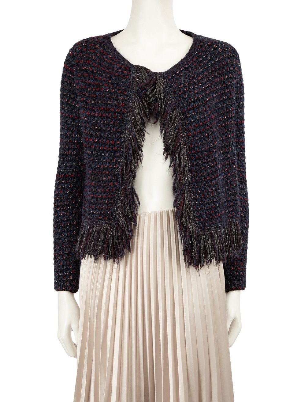 image of Maje Navy Tweed Tassel Detail Jacket, Women's (Size Small)