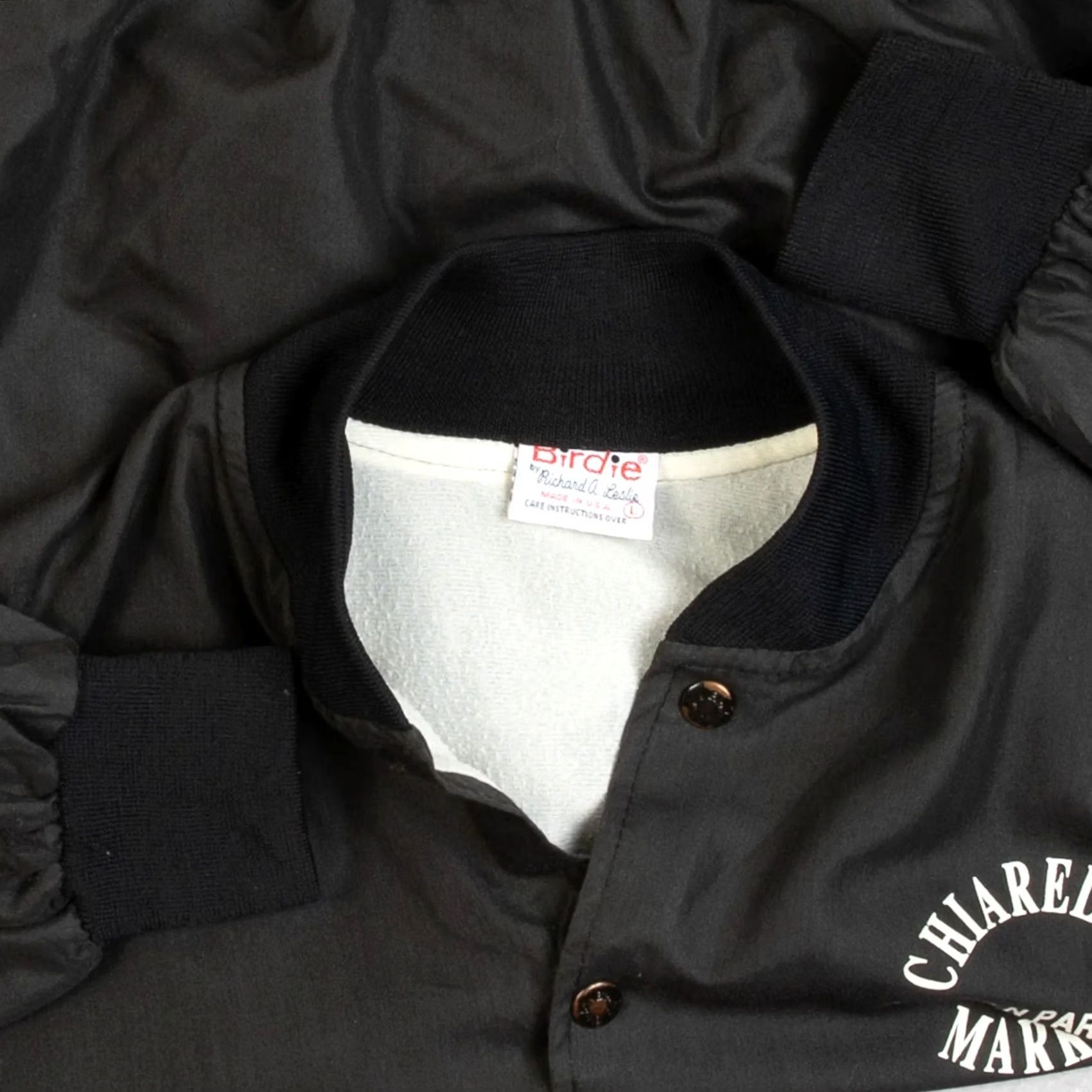 Market Vintage Chiarelli's Market Bomber Jacket Men's Large 1990s Washed Black Polyester Size US L / EU 52-54 / 3 - 5 Thumbnail