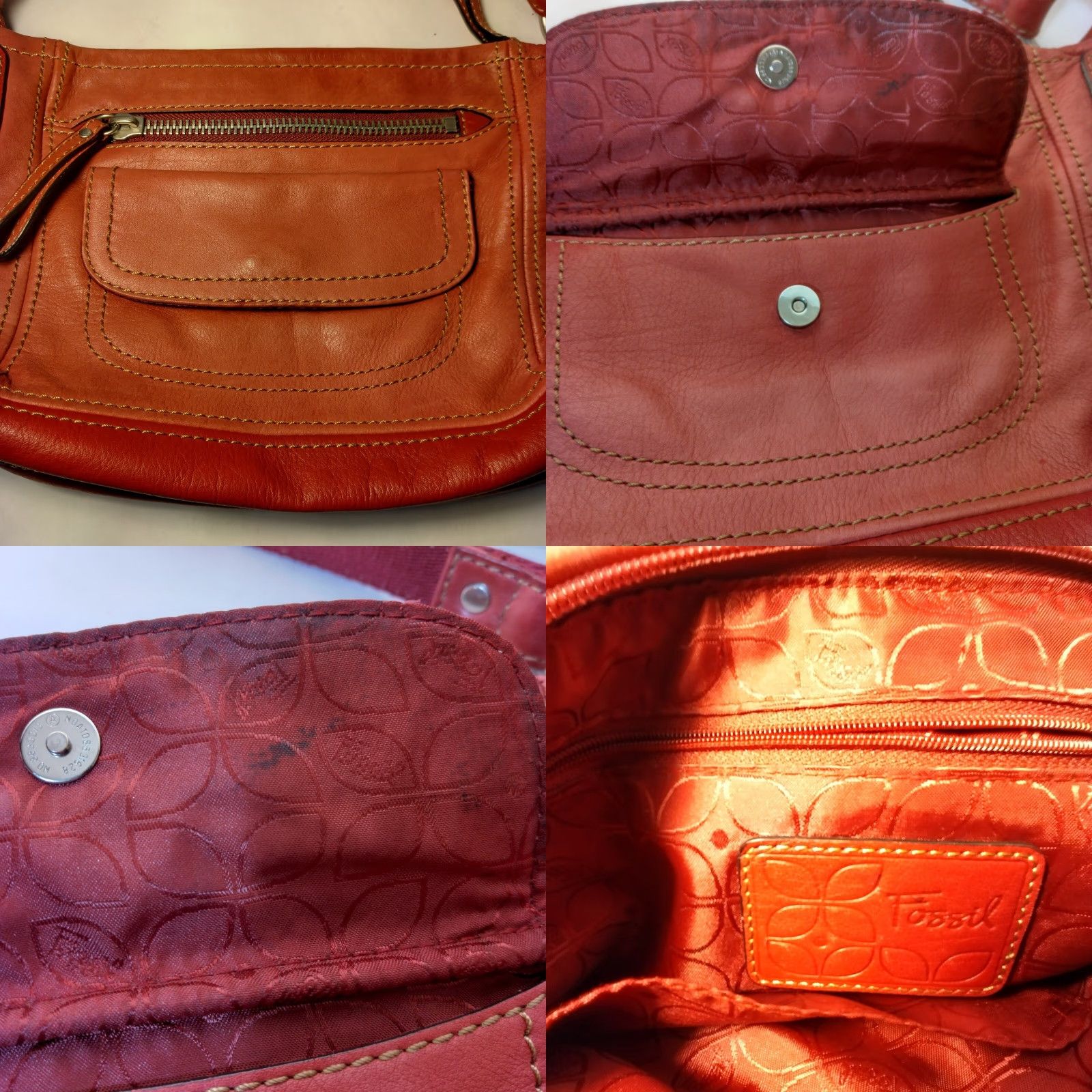 Fossil FOSSIL Women's Leather Shoulder Bag 2-Tone Red Hobo Purse Casual Travel Matte Silver Zipper Size ONE SIZE - 8 Thumbnail