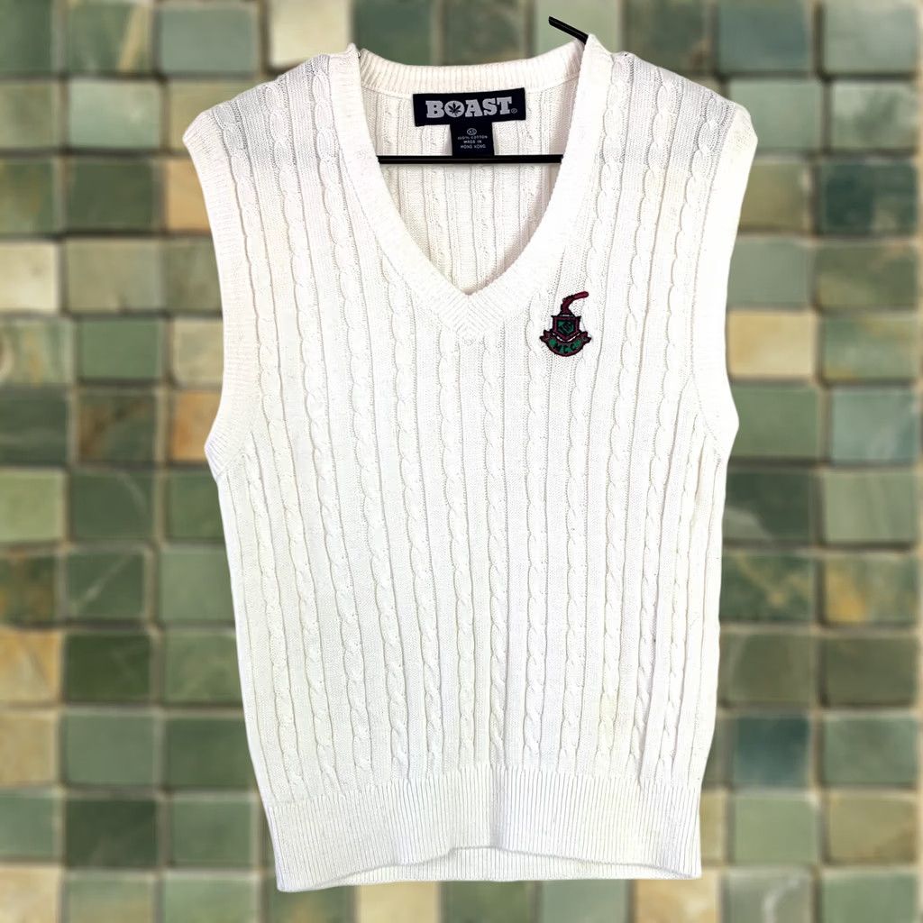 Vintage VINTAGE Boast Cable-Knit White V-Neck Mens Vest XS Sweater Sleeveless Knit Cotton 100% Men's Clothing Size US XS / EU 42 / 0 - 1 Thumbnail