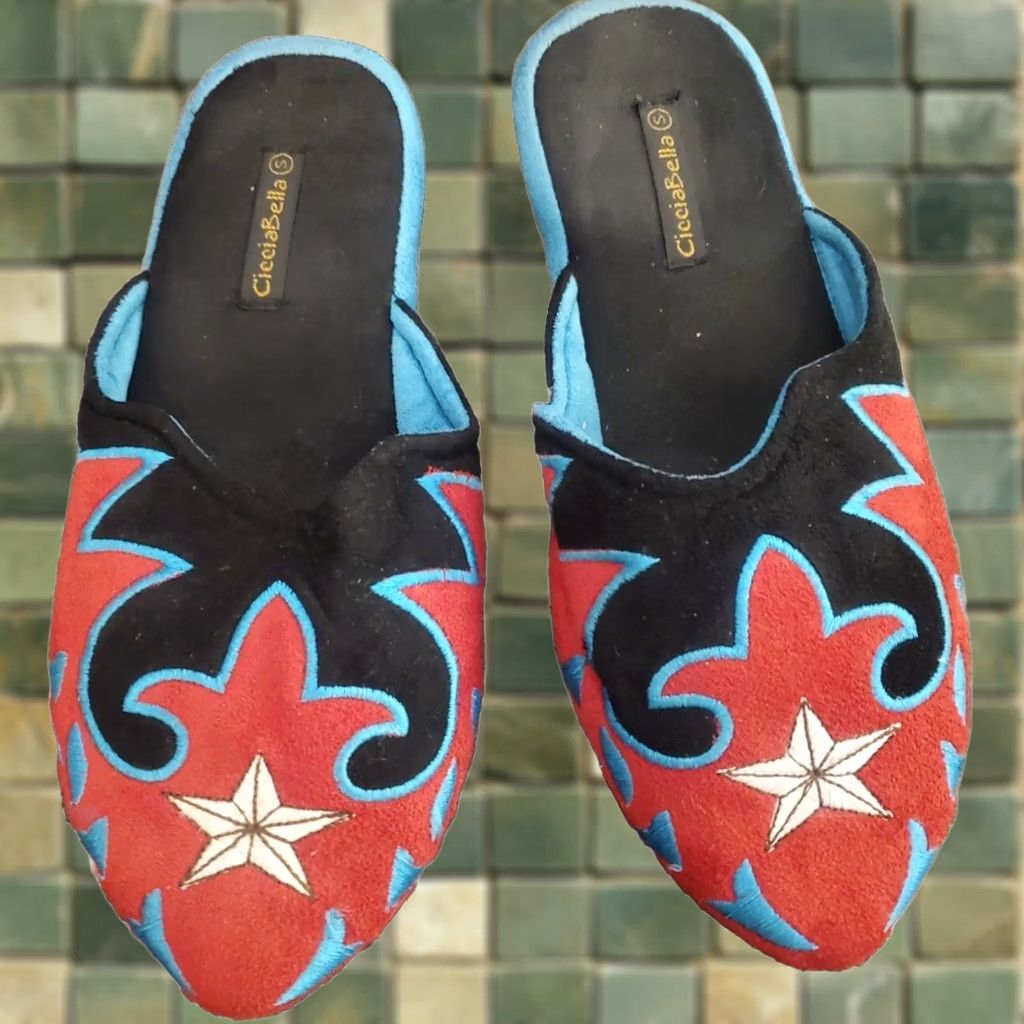 PONY Cicciabella Women's Slippers Muleeta Pony Up Black/Red/Blue Faux Suede Sz Small Size ONE SIZE - 1 Thumbnail