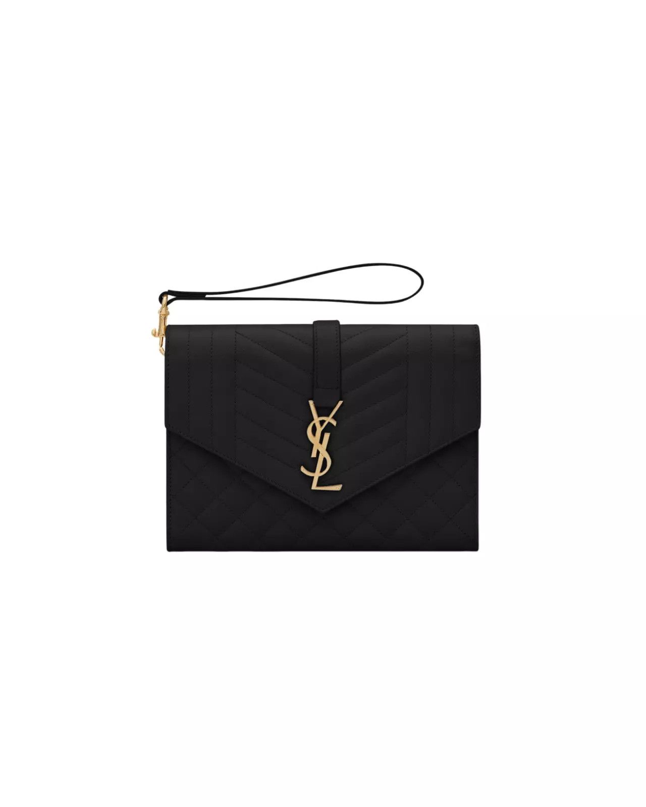 Saint Laurent Paris SAINT LAURENT Black Grained Leather Envelope Pouch Size ONE SIZE - 1 Thumbnail