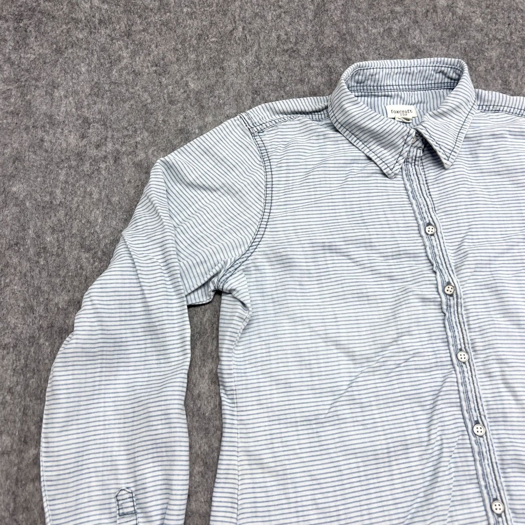 Vintage Foxcroft Shirt Womens 10P Blue Stripe Tencel Lyocell Button Front Top Roll Tab Size L / US 10 / IT 46 - 5 Thumbnail