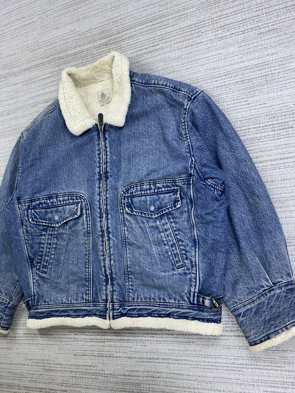 Japanese Brand × Vintage Vtg 90s Blue Way Company Lined Sherpa Bomber Denim Jacket Size US XL / EU 56 / 4 - 5 Thumbnail