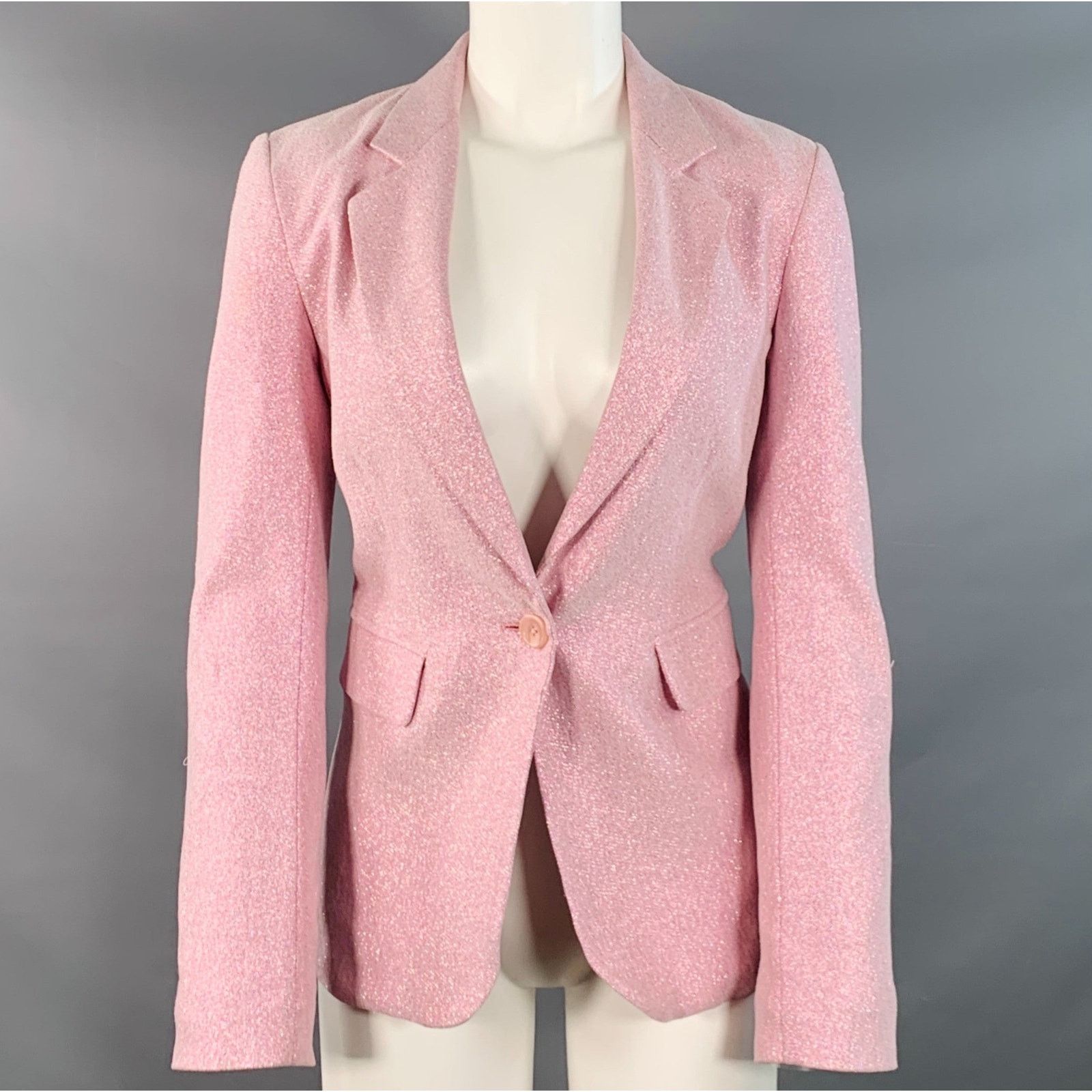 Sies Marjan Pink Polyester Blend Metallic Notch Lapel Jacket Blazer Size S / US 4 / IT 40 - 1 Thumbnail