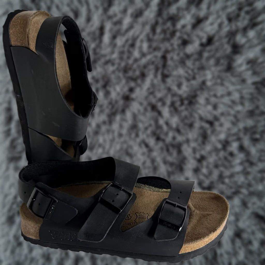 Birkenstock Birkenstock Birki Milano Sandals Black Size 6 Women Slingback Buckle Leather Flat Comfort Logo Adjustable Strap US 6 EU 37 Size US 5 / IT 35 - 1 Thumbnail