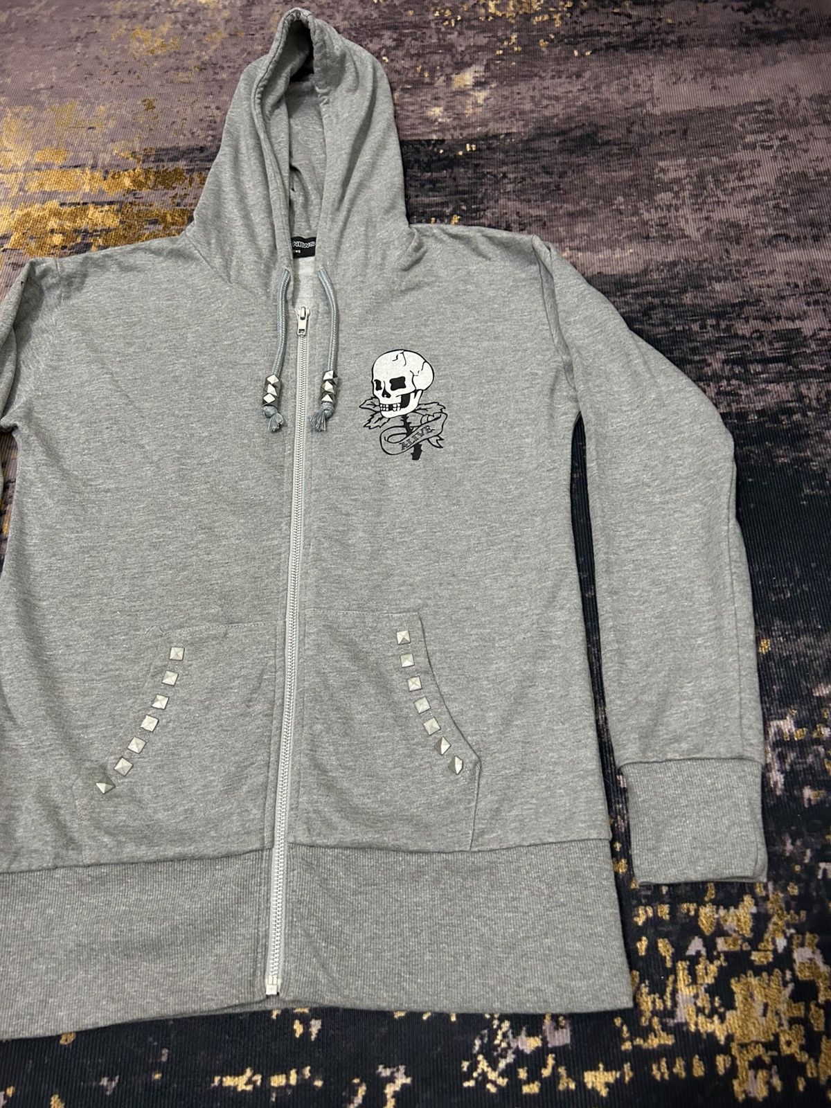 Japanese Brand Glad News Japan Skull Spine Studded Zip Hoodie Size US M / EU 48-50 / 2 - 2 Thumbnail