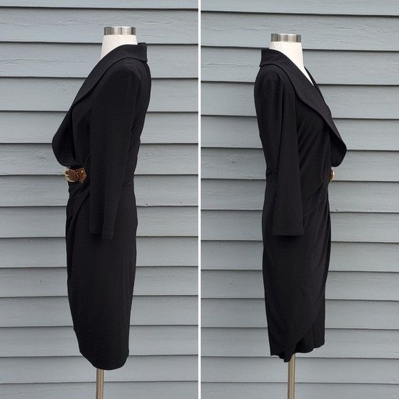 Joseph Ribkoff Vintage 90s y2k Joseph Ribkoff Black Slinky Stretchy Belted Size L / US 10 / IT 46 - 2 Thumbnail