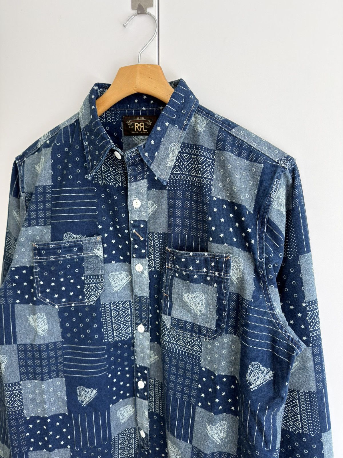 RRL Ralph Lauren RRL Double RL Ralph Lauren Denim Patch Work Shirt Blue Size US L / EU 52-54 / 3 - 3 Thumbnail