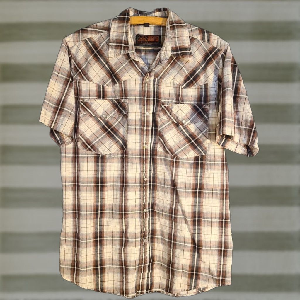Vintage Canyon Guide Outfitters Mens Short Sleeve Button Up Western Pearl Snap Medium Size US 31 - 1 Thumbnail