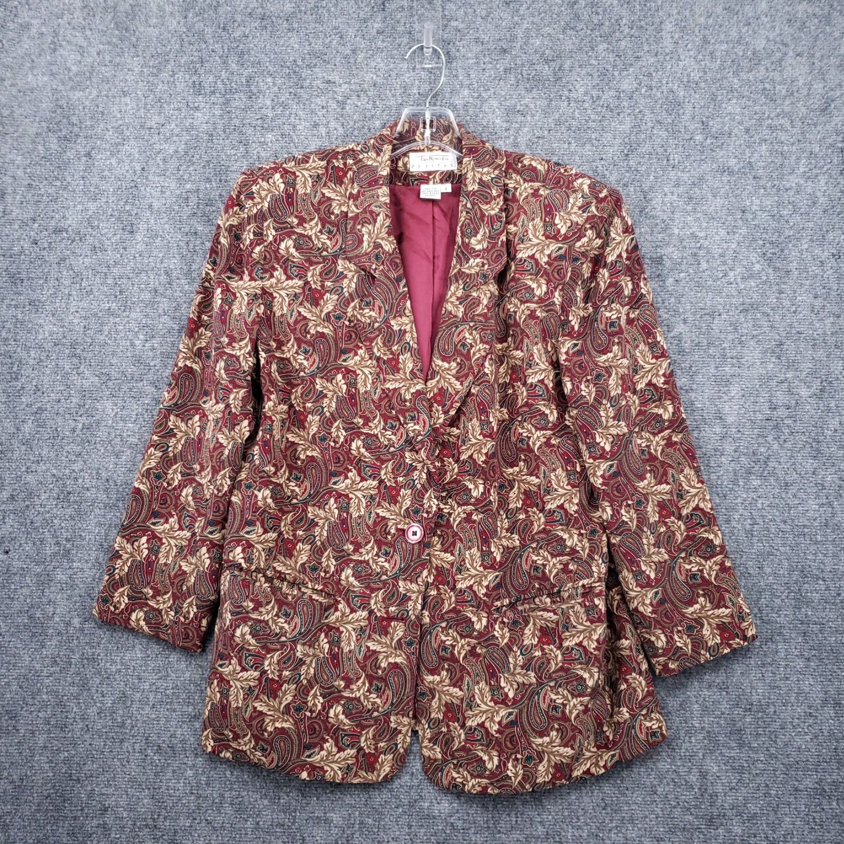 Talbots Talbots Blazer Women 8 Petite Red Paisley Silk Long Sleeve Button Office Formal Jacket Size M / US 6-8 / IT 42-44 - 2 Thumbnail