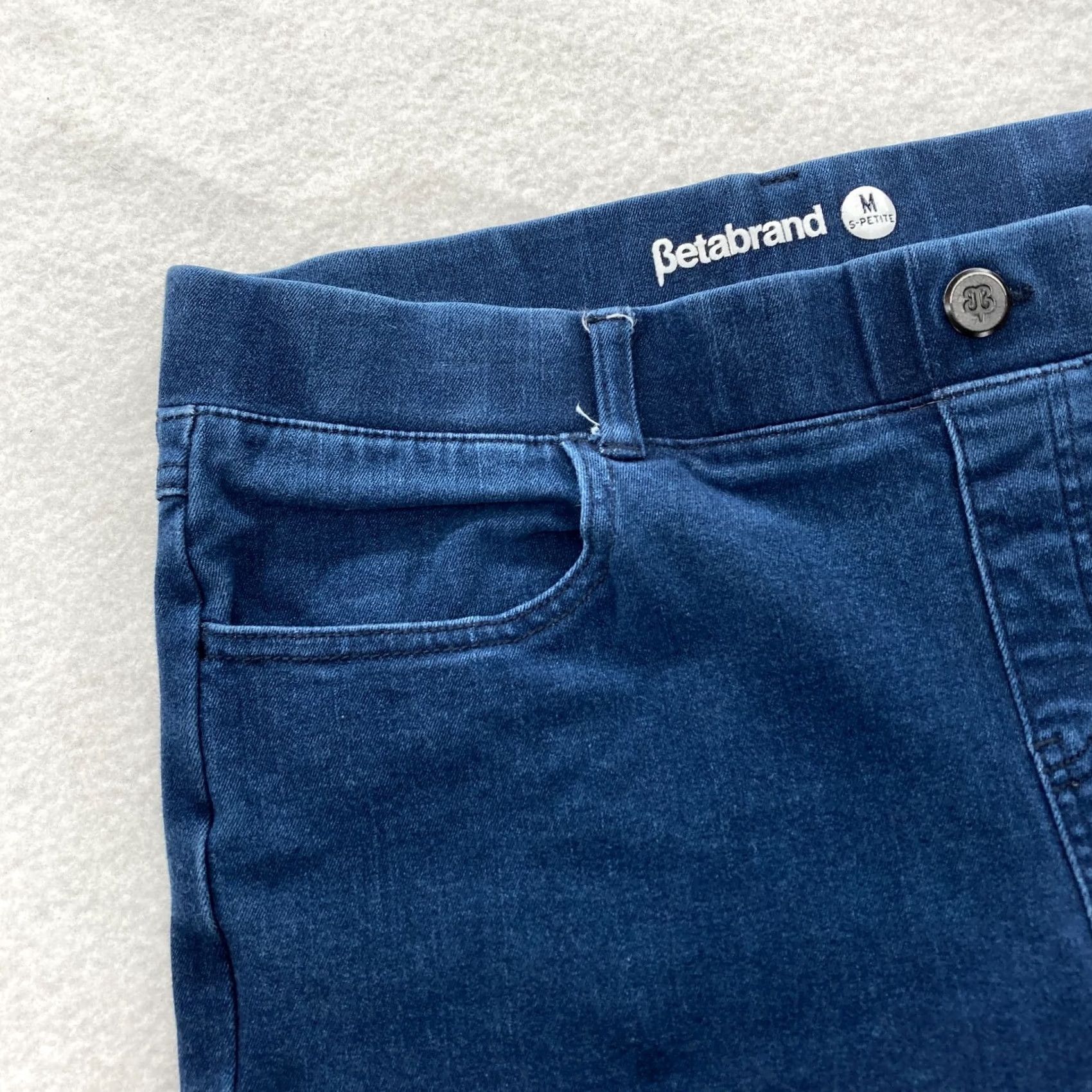 Denime Betabrand Jeans Women's Medium Petite Dark Blue Stretch Denim Pull On Straight Jeans Size 30" / US 8 / IT 44 - 3 Thumbnail