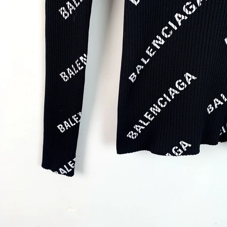 Balenciaga Balenciaga Black logo full print knit sweater Size US XS / EU 42 / 0 - 5 Thumbnail