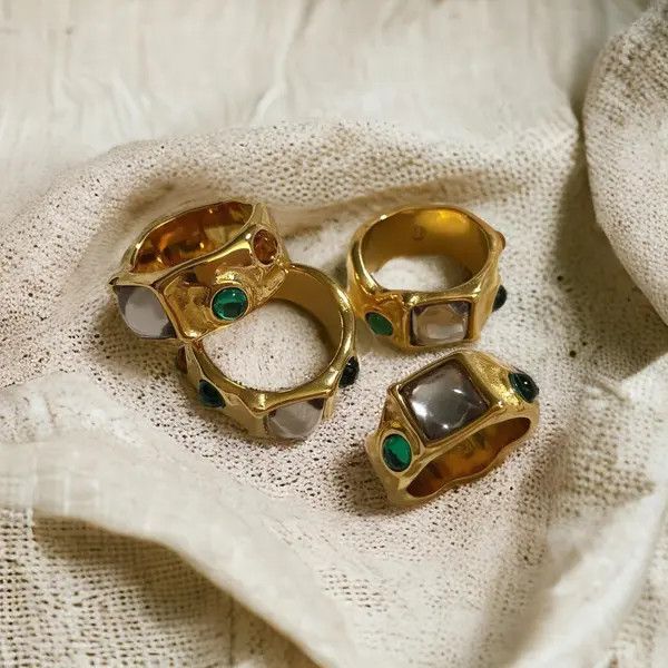 Jewelry Irregular Chunky Ring Gold, Boho Maximalistlist Rings Size ONE SIZE - 1 Thumbnail