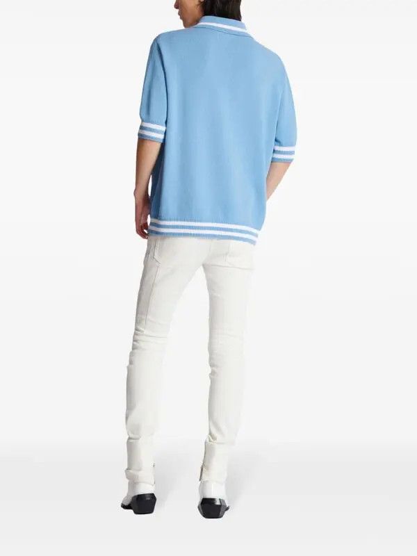 Balmain o1s1wg110925 Logo Embroidered Knitted Polo Shirt in Blue Size US L / EU 52-54 / 3 - 4 Thumbnail