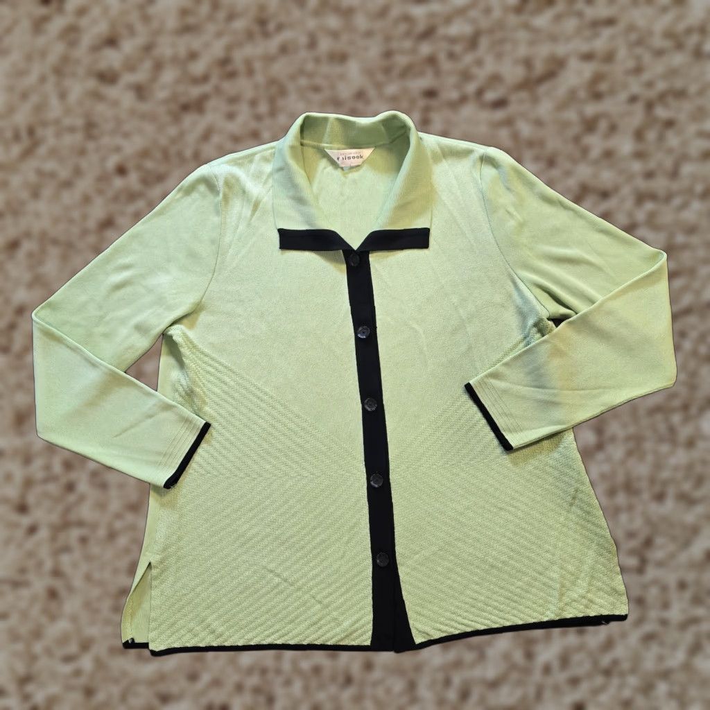 Vintage Misook Cardigan Womens Large Green Button Long Sleeve Stretch No Iron Knits Modern Classic Womens L Cardigan Green Button Long Sleeve Stretch No Iron Size L / US 10 / IT 46 - 1 Thumbnail