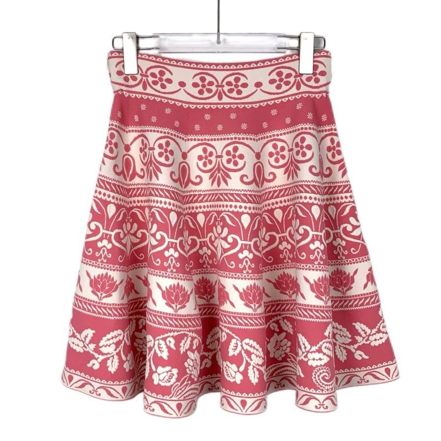 Alexander Mcqueen Pink & Cream Floral Print Knit Skirt M Siz