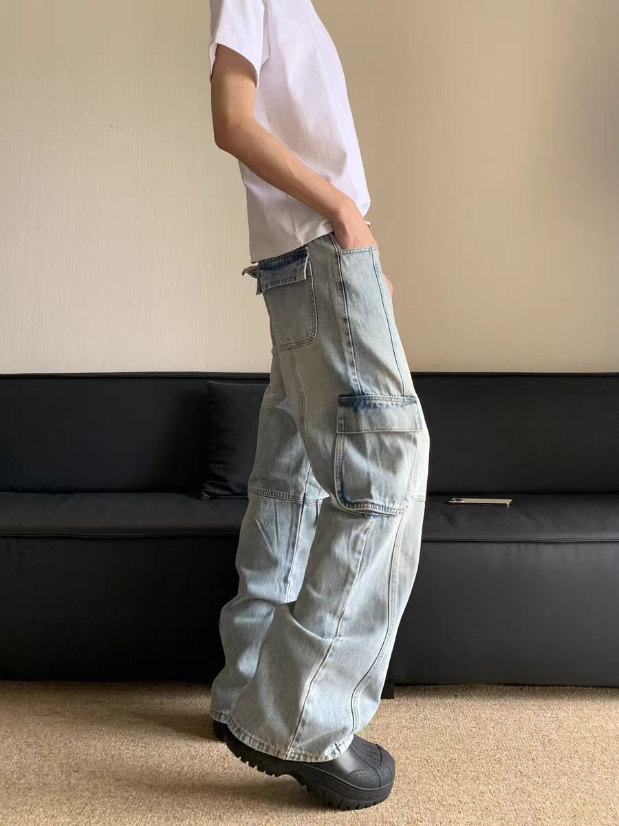 Japanese Brand × Jean Vintage High Street Stacked Design Straight Leg Loose Jeans Size US 34 / EU 50 - 3 Thumbnail
