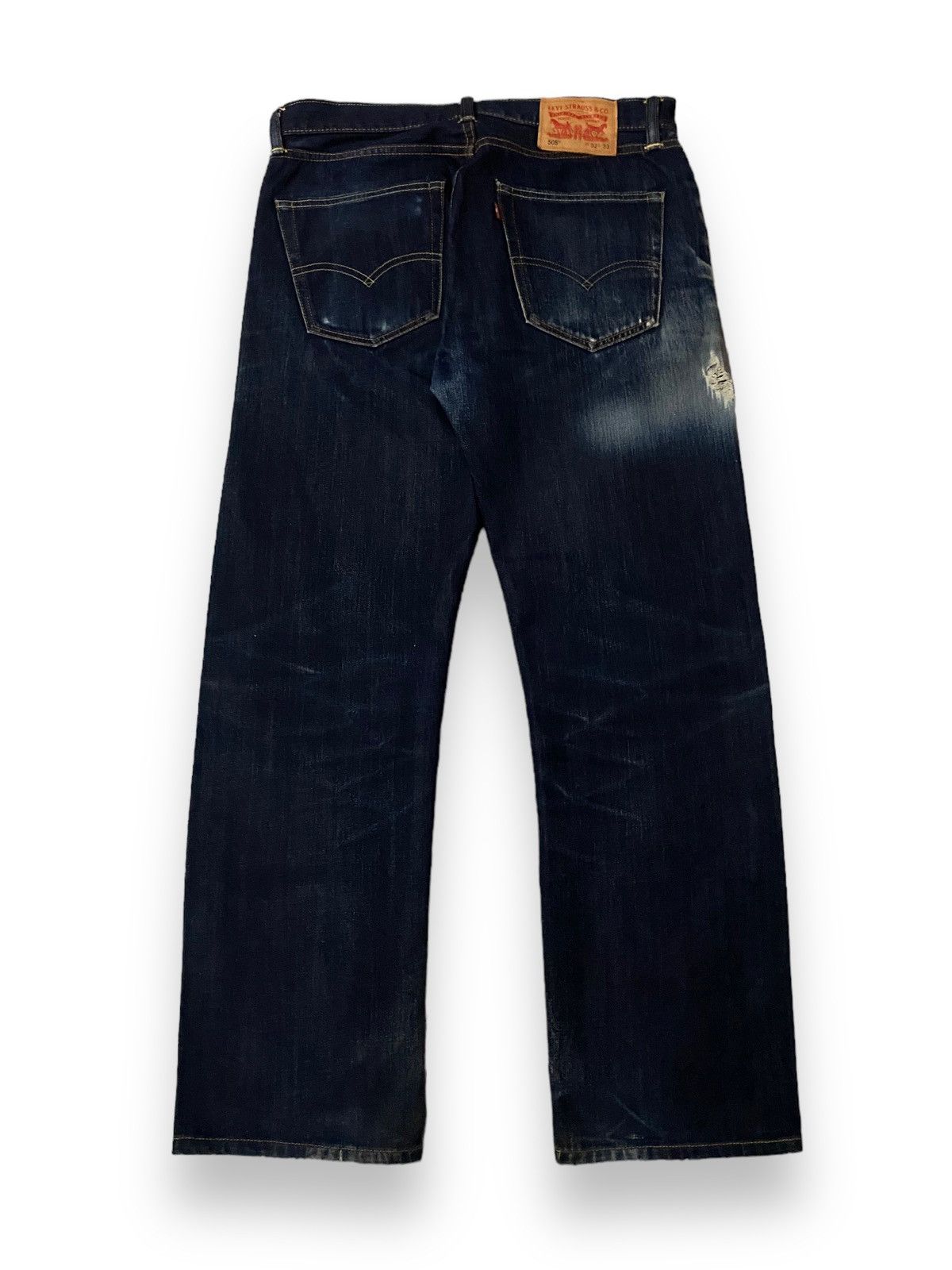 image of Levis Strauss 505 Button 4459 Distressed Straight Cut in Blue Jean, Men's (Size 32)