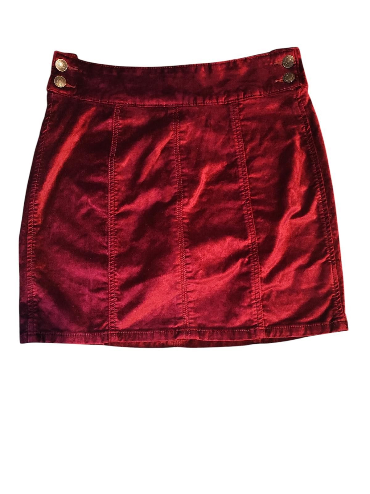 Free People Free People Red Velvet Mini Skirt W27 Size 27" / US 4 / IT 40 - 2 Thumbnail