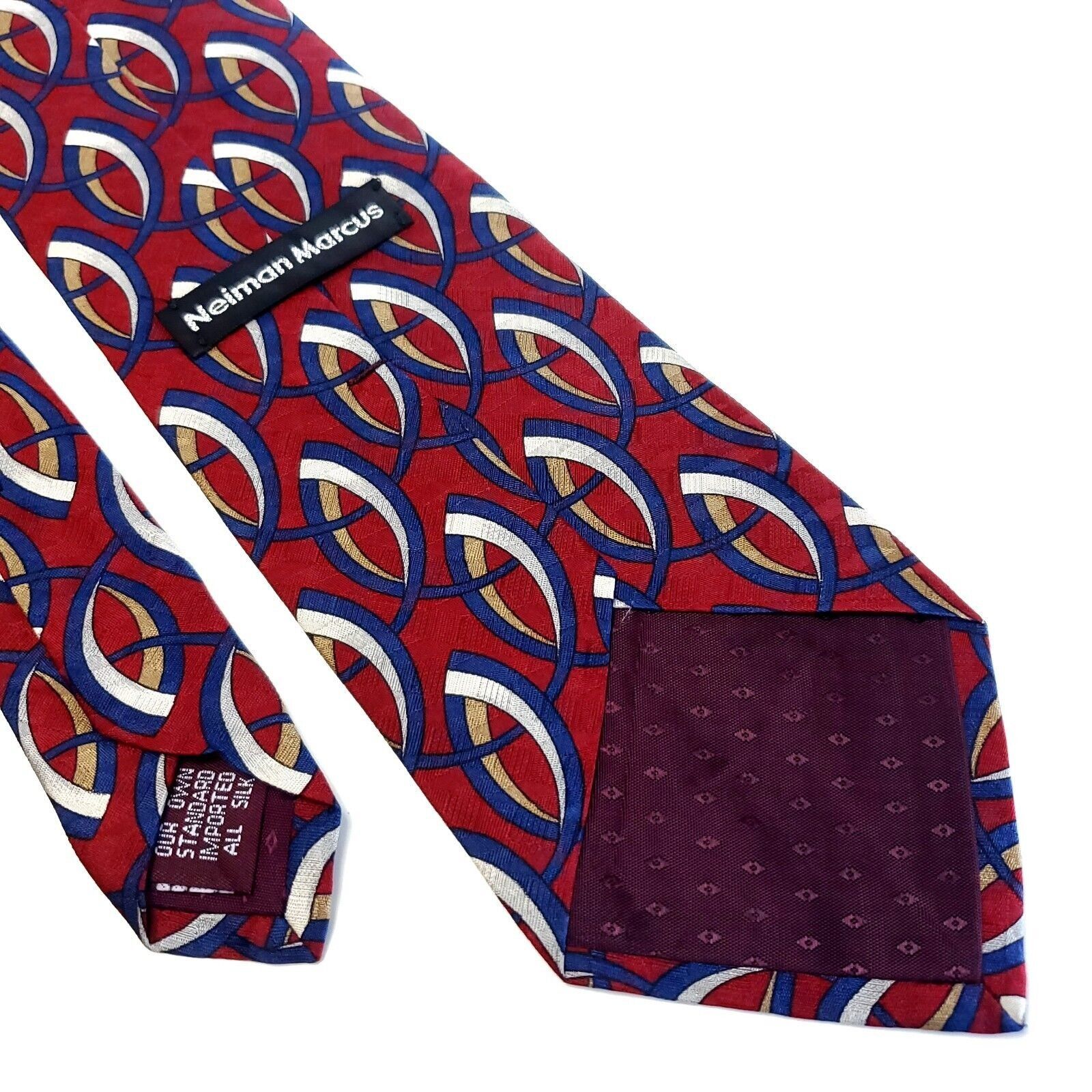 Neiman Marcus Neiman Marcus Red Abstract Print Blue Wide Silk Tie Size ONE SIZE - 5 Thumbnail