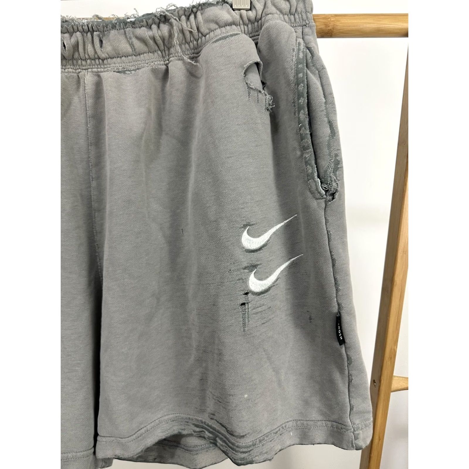 Nike Nike Swoosh Super Thrashed Distressed Worn Faded Soft Shorts XL Gray Mens Shorts XL Distressed NikeSwoosh Thrashed Workwear 90s Theme Mens Size US 36 / EU 52 - 6 Thumbnail
