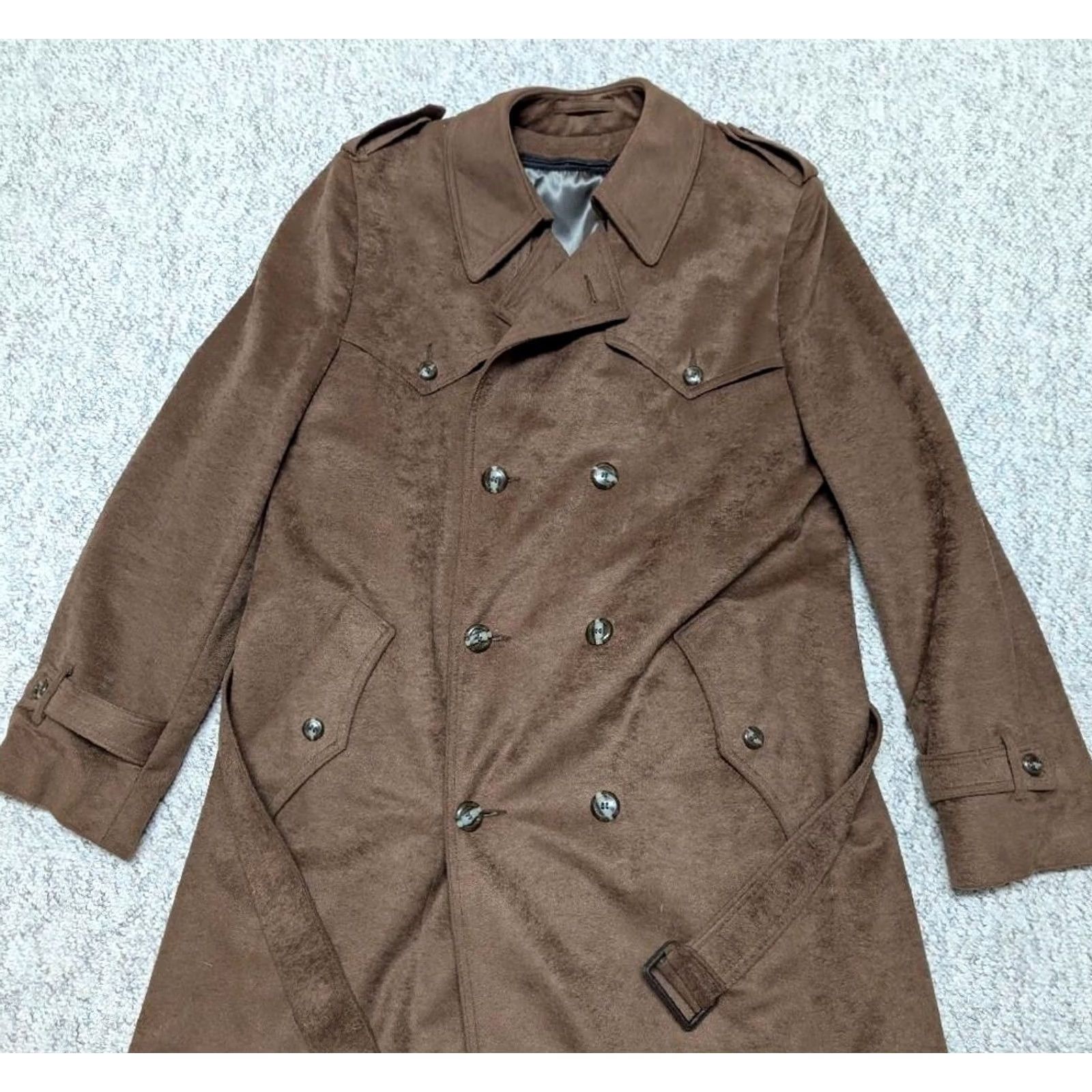 Velvet VINTAGE John Weitz Trench Coat - velvet belted brown 40L - long overcoat - Mens Size US S / EU 44-46 / 1 - 7 Thumbnail
