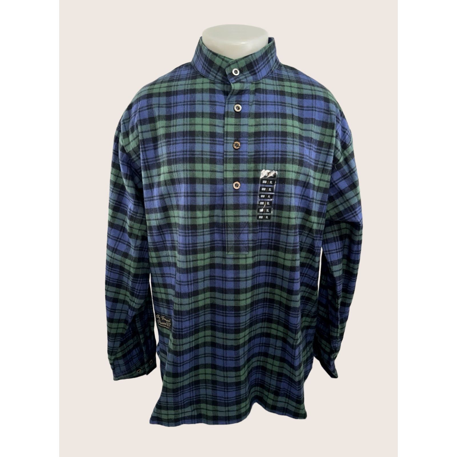 CO Vermont Flannel Co - Plaid Collarless XL Pullover Shirt Men's Blue / Green Flannel Shirt, Button-Up, Long Sleeve, Winter Plaid, W Tags New Size US XL / EU 56 / 4 - 1 Thumbnail
