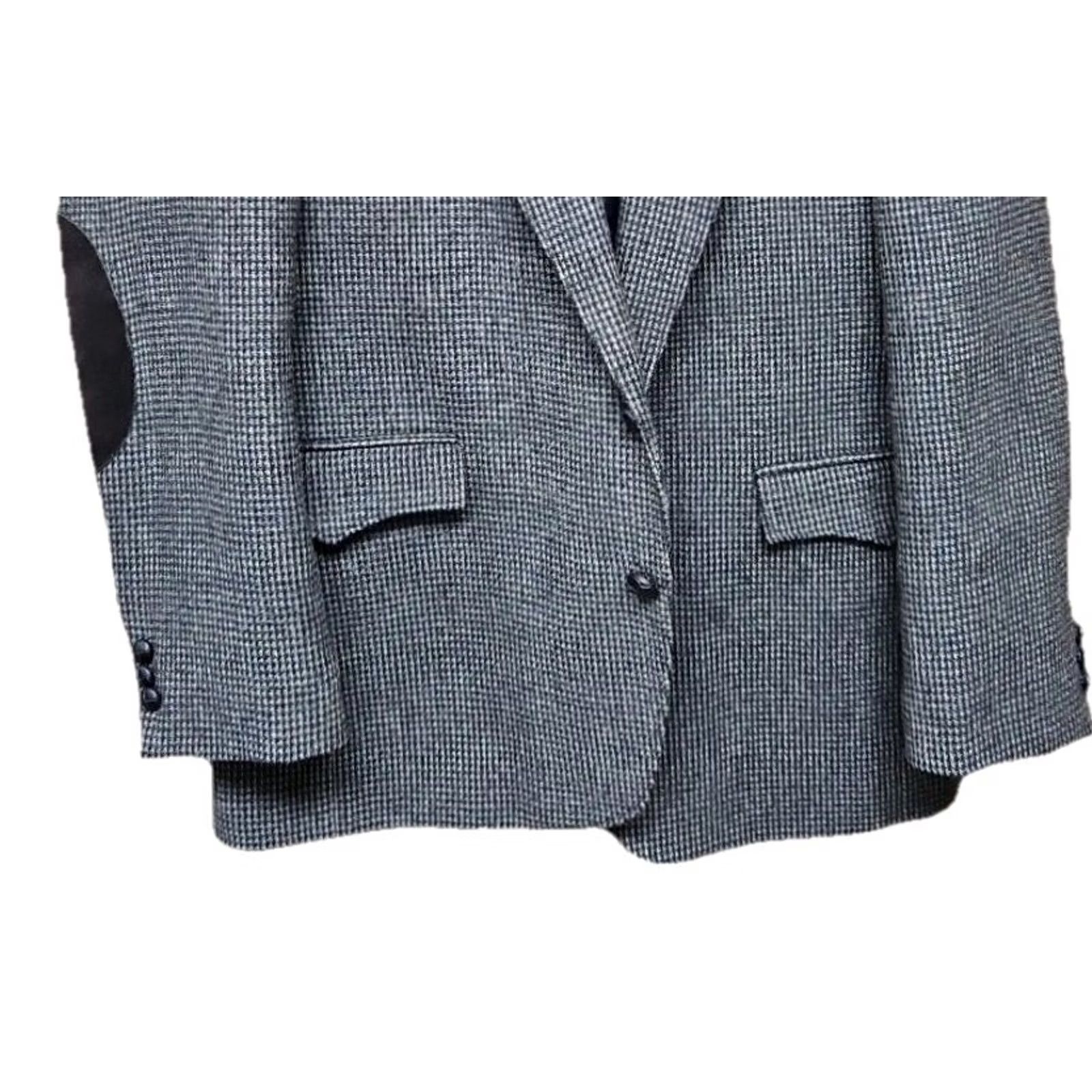 Taos VINTAGE Western Blazer Mens 44R Wool Charcoal Gray Houndstooth Elbow Patch Sport Coat Size 44R - 3 Thumbnail