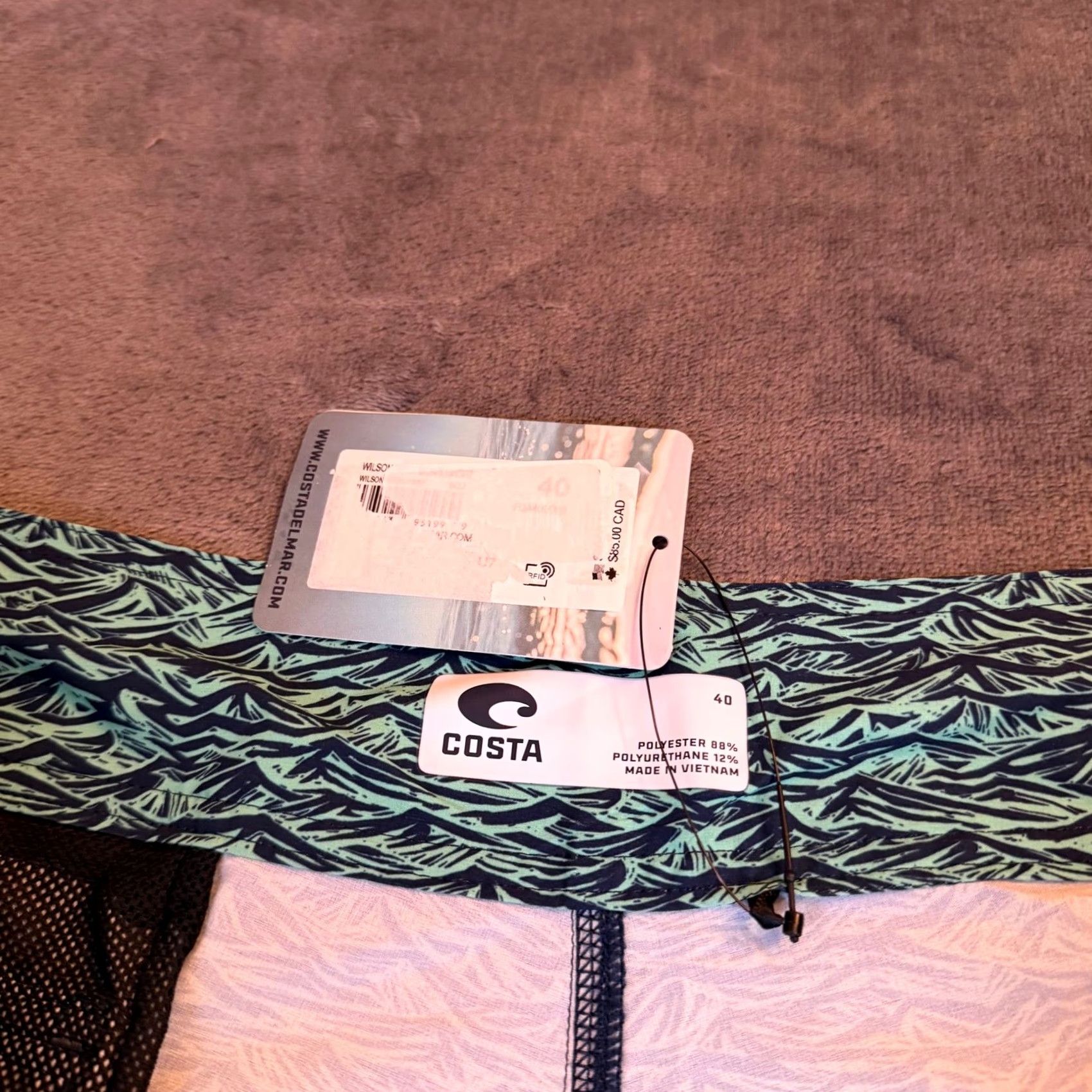 Costa Del Mar Costa Del Mar Board Shorts Mens 40" Teal Wave Print Quick Dry Stretch Surfing Beach Tropical Mens Shorts Size US 40 / EU 56 - 2 Thumbnail