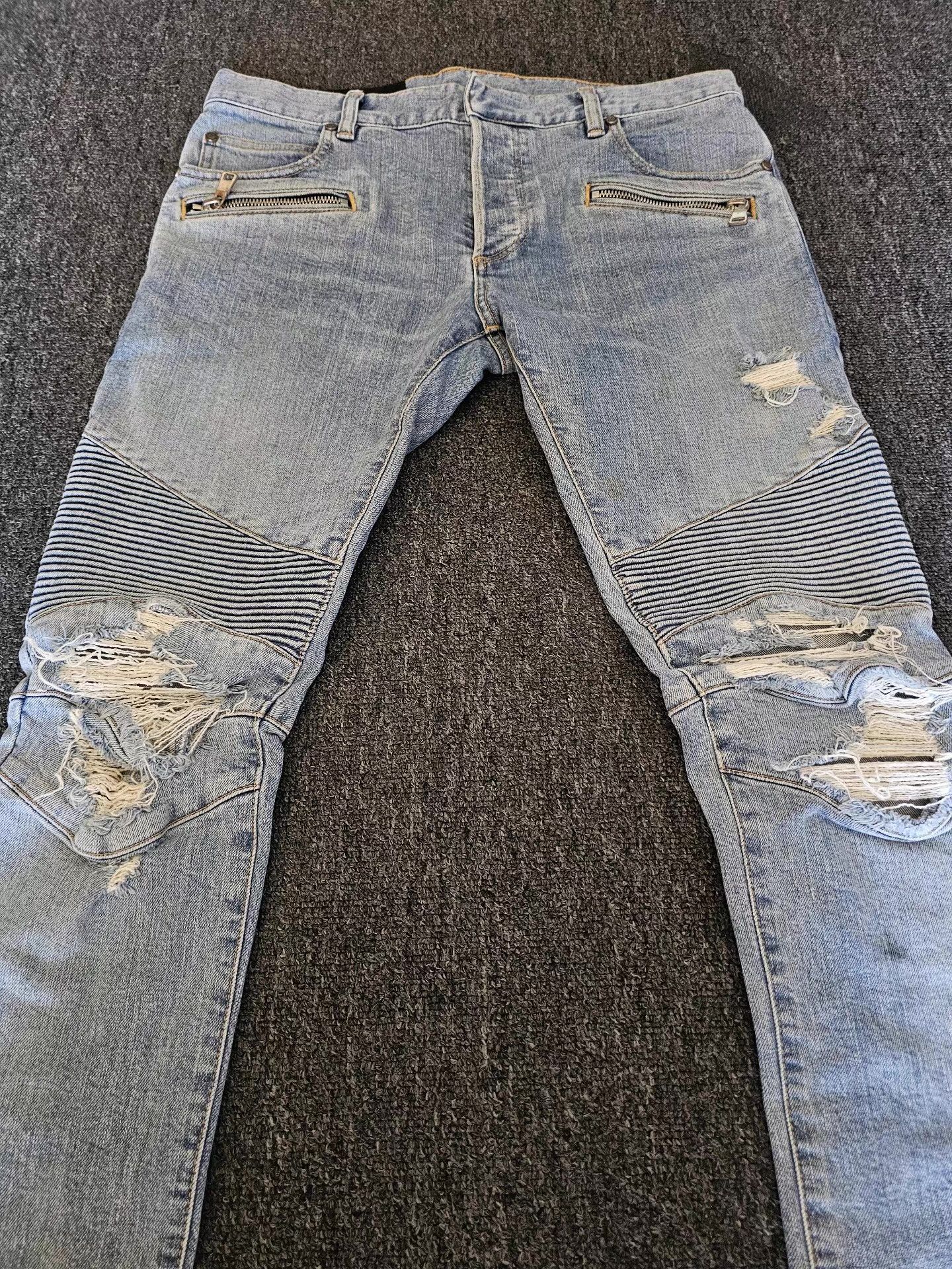 Balmain Balmain Men's Distressed Biker Jeans Size US 34 / EU 50 - 2 Thumbnail