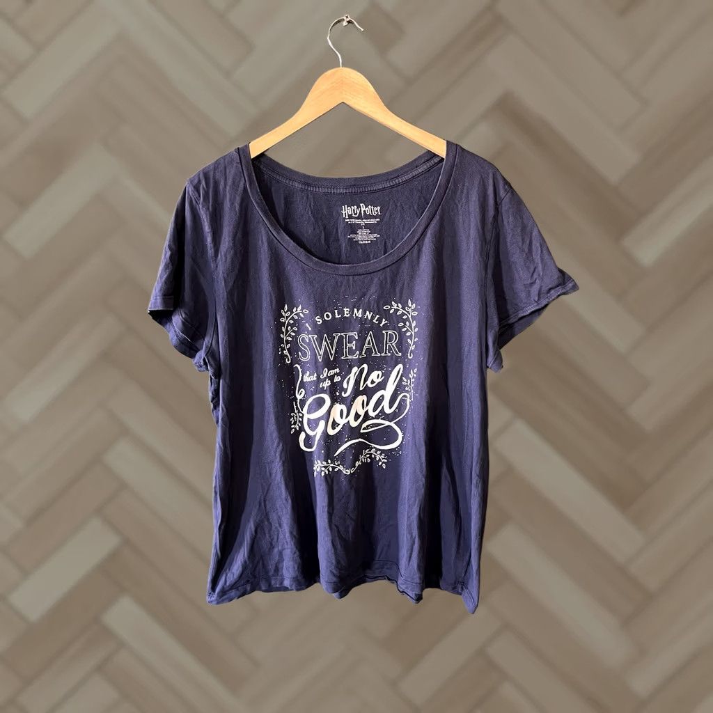 Vintage Harry Potter Womens Blue I Solemnly Swear Graphic Short Sleeve T-shirt Size 3 Size XS / US 0-2 / IT 36-38 - 1 Thumbnail