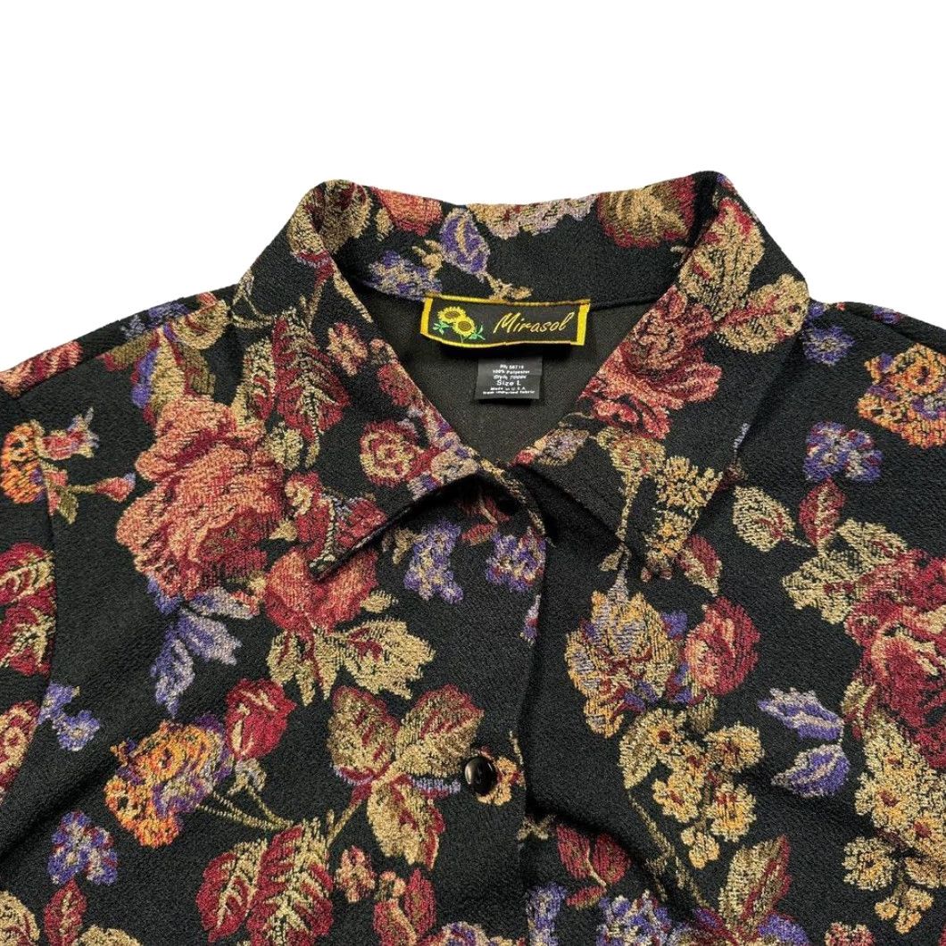 Vintage VINTAGE Mirasol Blouse Women's Large Floral 90s 80s Black Collared Long Sleeve Paisley Bohemian Preppy Glam Mens Womens Girls Boys? Size L / US 10 / IT 46 - 4 Thumbnail