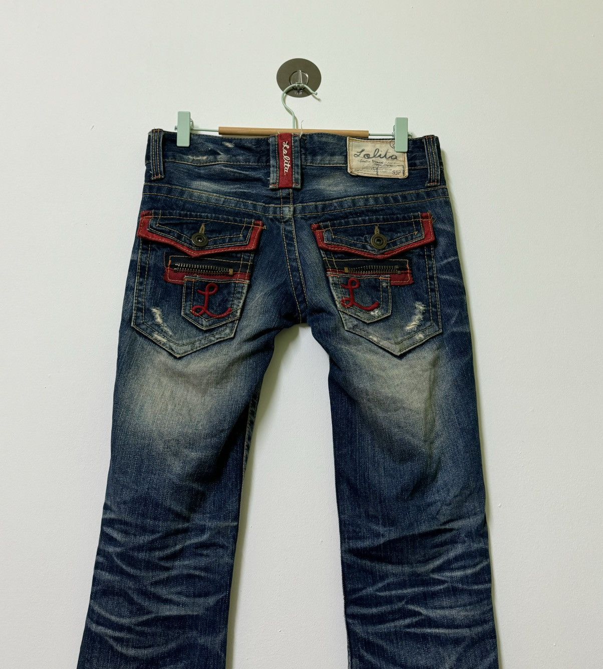If Six Was Nine × Le Grande Bleu (L.G.B.) × Vintage VTG LOLITA DENIM DISTRESSED MUD WASH LOW RISE DENIM Size US 31 - 7 Thumbnail