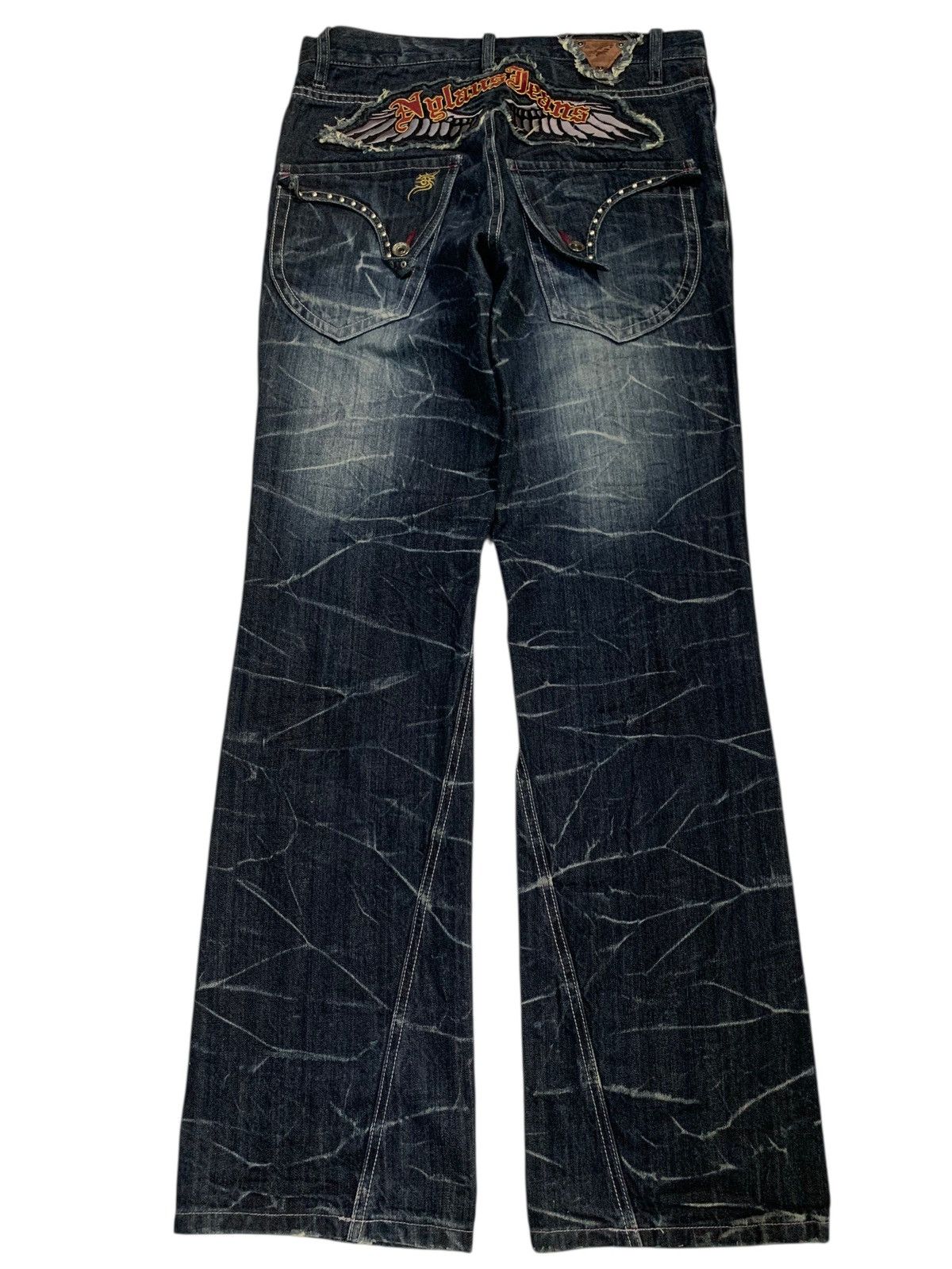 Tornado Mart FLARE💥NYLAUS JEANS RUSTY PUNK STYLE DISTRESSED DENIM Size US 31 - 10 Thumbnail