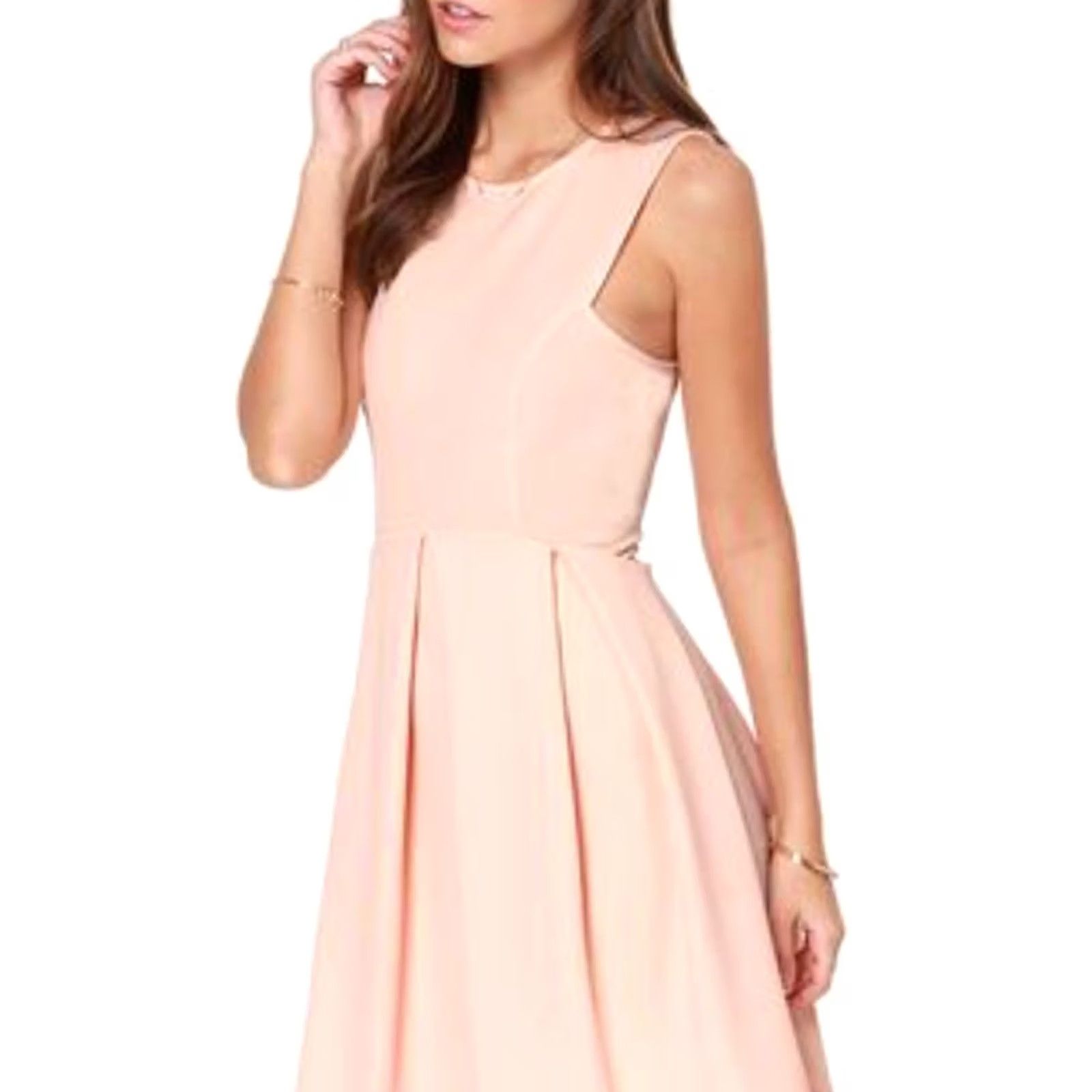 Anthropologie Everly Dress Medium Slim Peach Textured Knit Sleeveless Fit Flare A-Line Designer Womens Vesitled Size M / US 6-8 / IT 42-44 - 6 Thumbnail