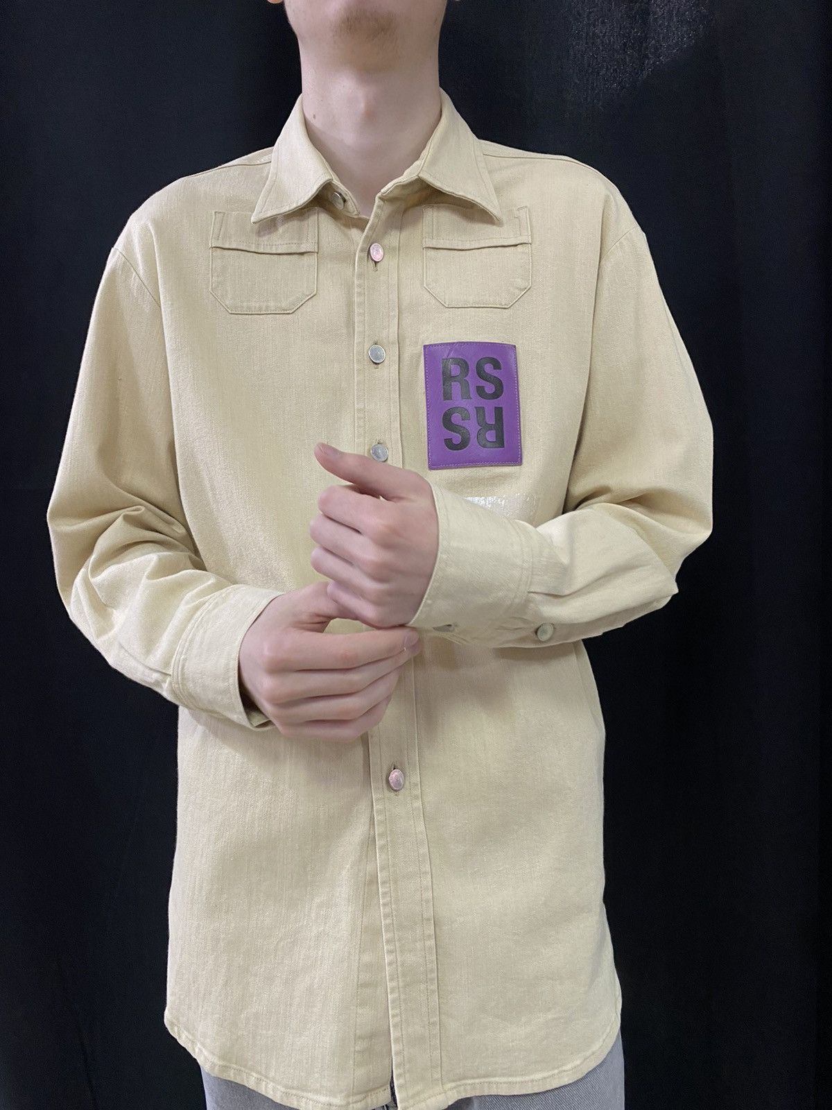 Pre-owned Raf Simons X Vintage Raf Simons 15ss Two Pocket Rs Walker Patch Shirt In Beige