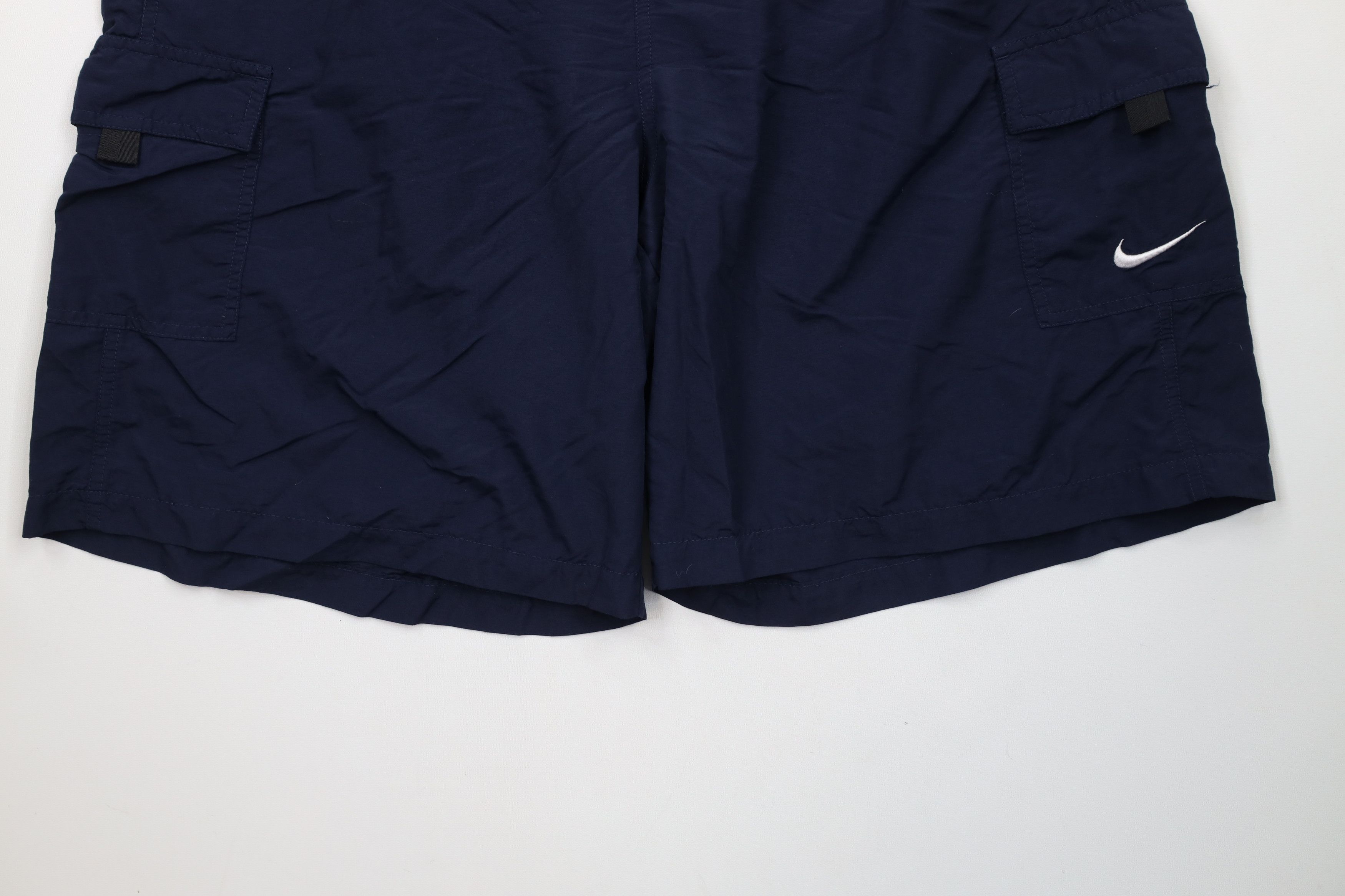 Nike × Vintage Vintage 90s Y2K Nike Mini Swoosh Lined Cargo Shorts Blue Size US 36 / EU 52 - 4 Thumbnail