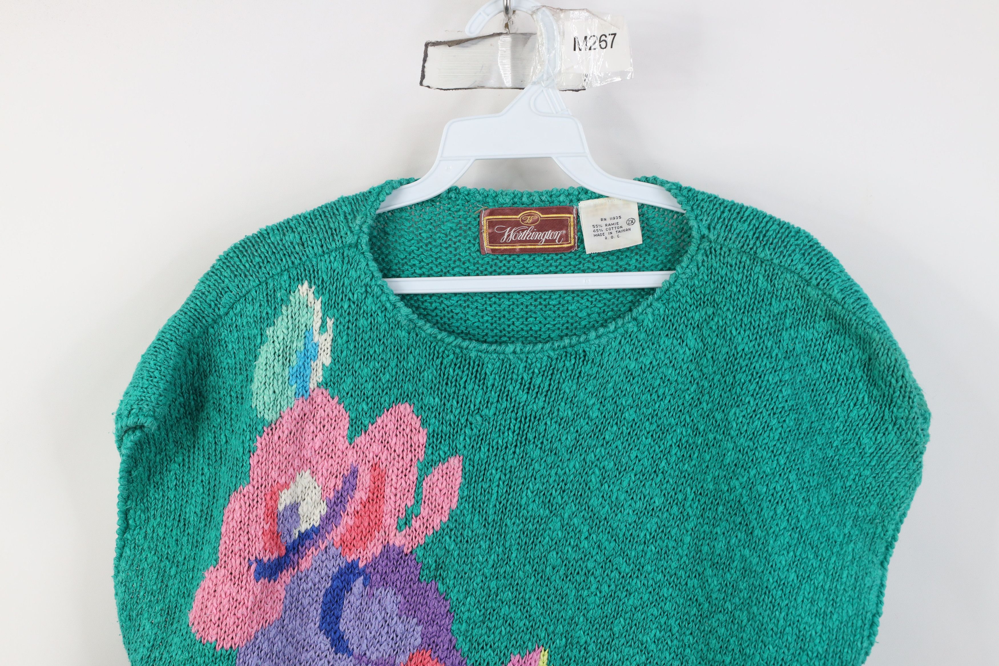 Vintage Vintage 80s 90s Streetwear Flower Dolman Sleeve Knit Sweater Size XXL / US 16-18 / IT 52-54 - 2 Thumbnail