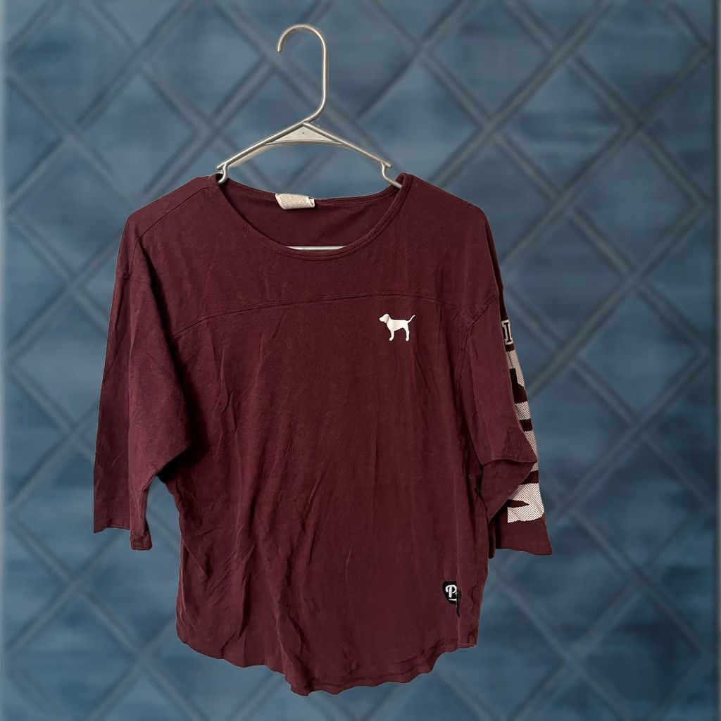 Victoria's Secret Victoria's Secret Pink T-Shirt Womens S Pullover 3/4 Sleeve Maroon Round Neck Size S / US 4 / IT 40 - 1 Thumbnail