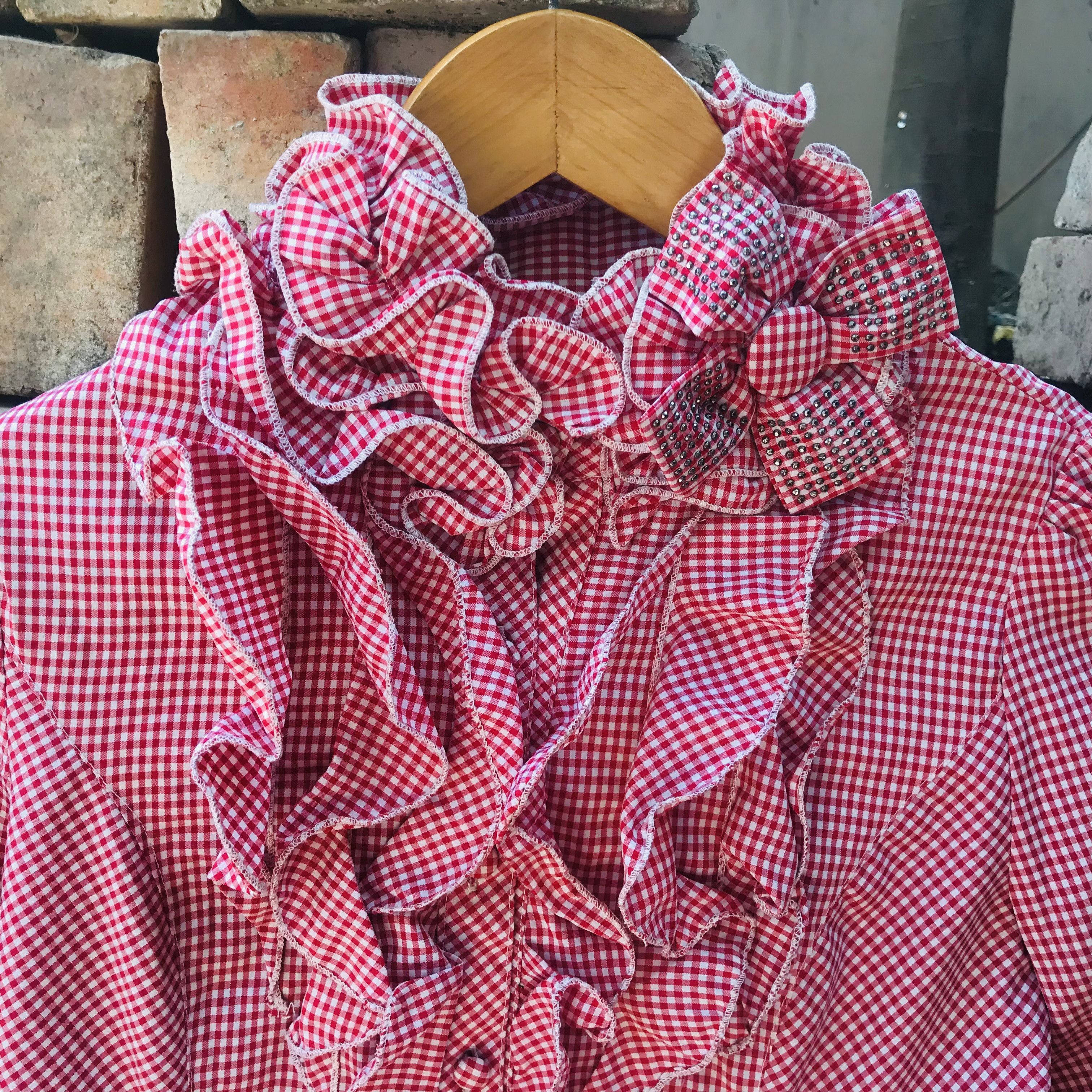 Japanese Brand × Vintage Japanese Puffy Ruffle Plaid Shirt Size S / US 4 / IT 40 - 2 Thumbnail