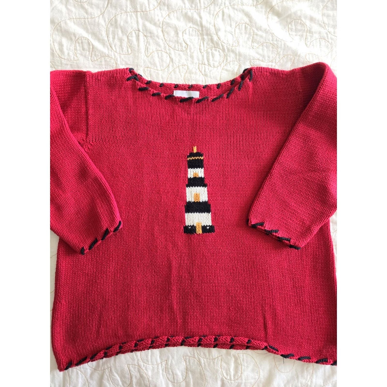 Vintage VINTAGE Red Hand Knitted Lighthouse Sweater Womens Small 1990s Monterey Bay Size S / US 4 / IT 40 - 2 Thumbnail