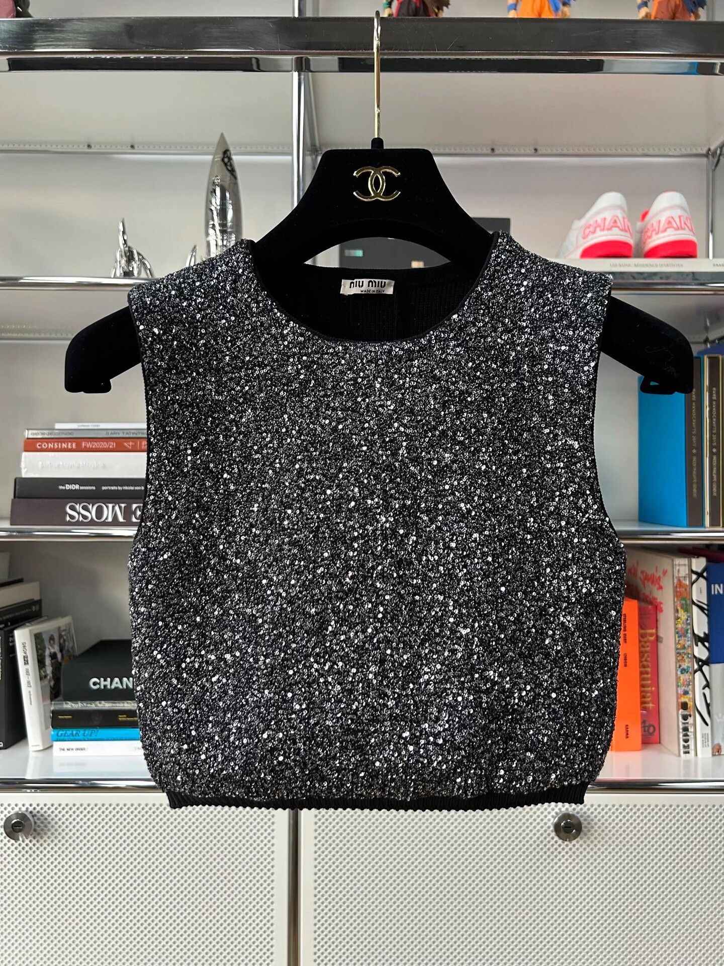 Miu Miu Black Sequin Knit Vest