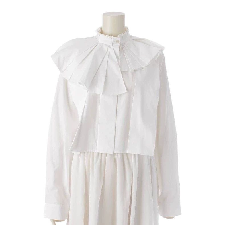 Jil Sander Jil Sander White ruffled blouse with lotus leaf design Size XXS / US 00 / IT 34 - 1 Thumbnail