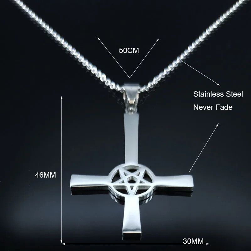 Jewelry Inverted Cross Occult Pentagram Pendant Necklace Emblem Size ONE SIZE - 6 Thumbnail