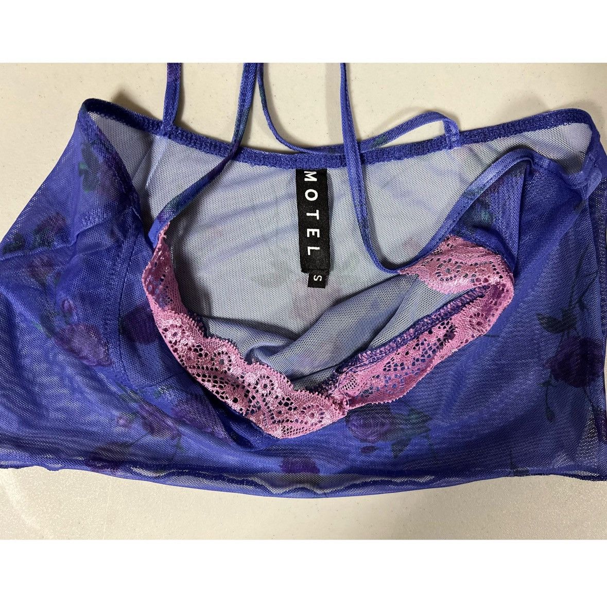 Vintage Motel Purple Floral Mesh Lace Tank Crop Top Shirt Size S 🌹✨ Size S / US 4 / IT 40 - 5 Thumbnail