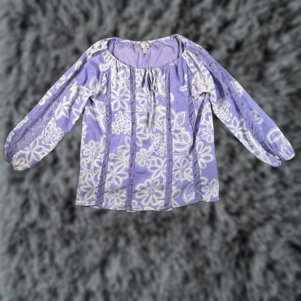 Vintage VINTAGE Hot in Hollywood Blouse M Lined Boho Floral Peasant Romantic Feminine Flowy Y2K Purple Long Sleeve Women M Size M / US 6-8 / IT 42-44 - 1 Thumbnail