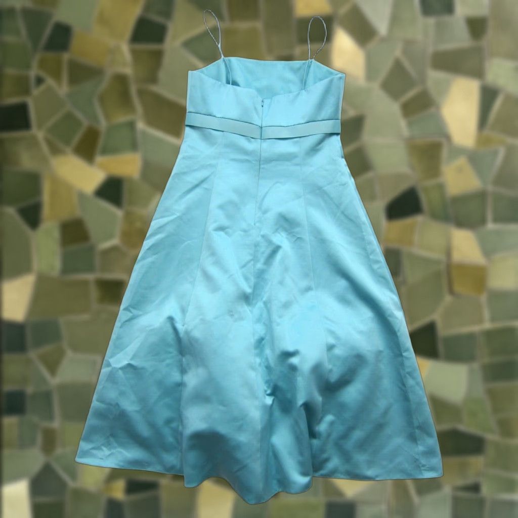Vintage VINTAGE David's Bridal Teal Satin Bow Spaghetti Strap Prom Wedding Party Bride Dress 10 Size L / US 10 / IT 46 - 1 Thumbnail