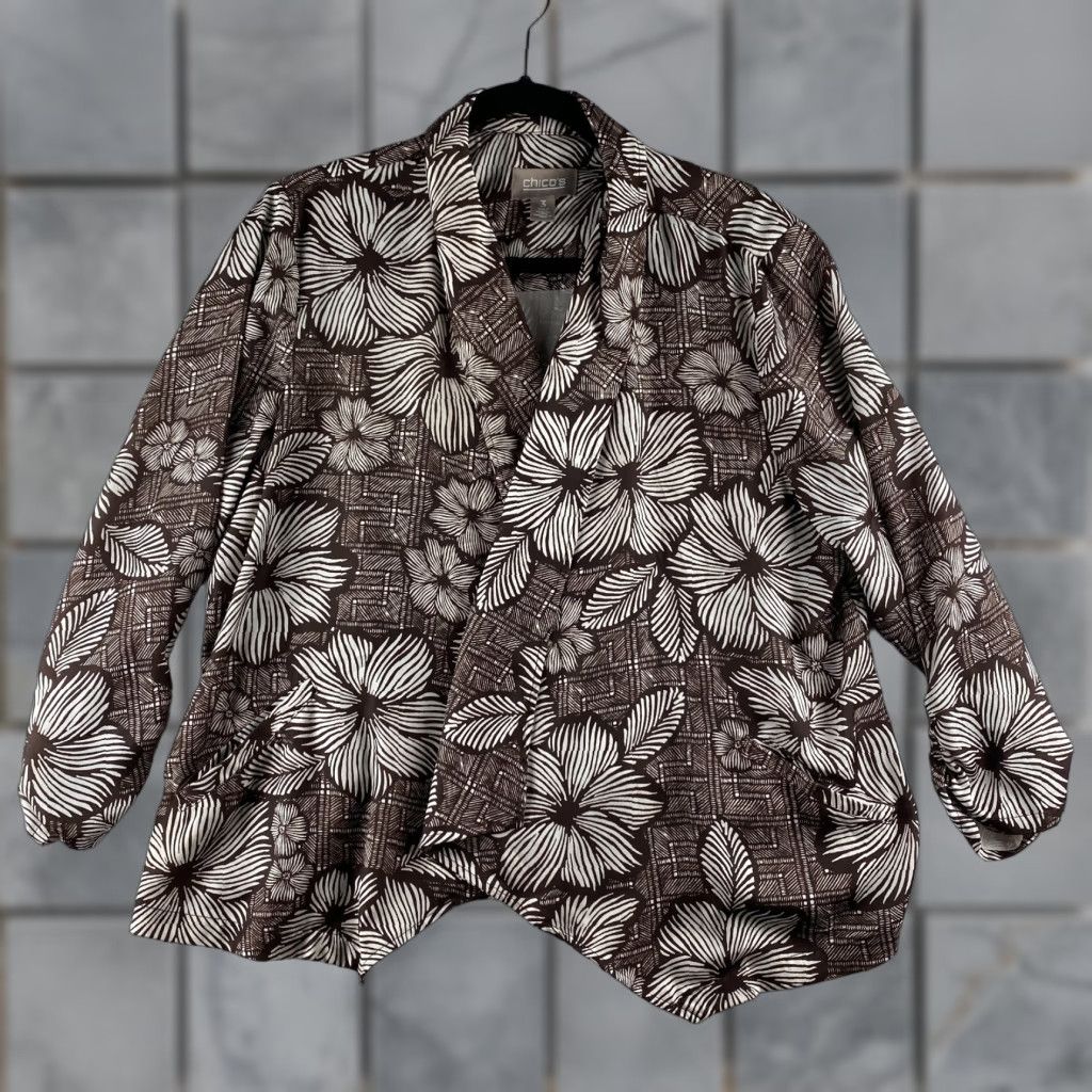 Vintage Chicos Cardigan Open Front Womens Brown Hawaiian Floral Pattern Shirt Theme 3 Size Womens Size XS / US 0-2 / IT 36-38 - 1 Thumbnail